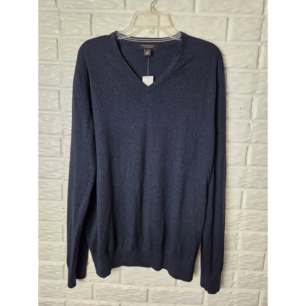 Banana Republic Sweater Mens L Tall Silk Cotton Cashmere V Neck Pullover Soft